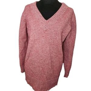 Athleta Switchback Pullover V-Neck Sweater Size S  Red Marled Wool Blend Soft